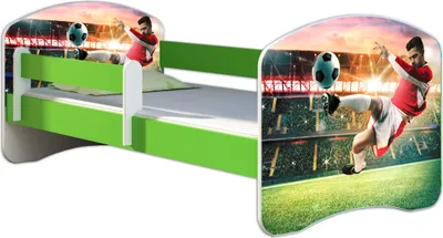 Zdjęcie produktu dla ACMA łóżko młodzieżowe łóżko dziecięce kompletny zestaw z materacem stelaż listwowy i zabezpieczenie przed wypadnięciem Green 37 Footballer 2 160x80