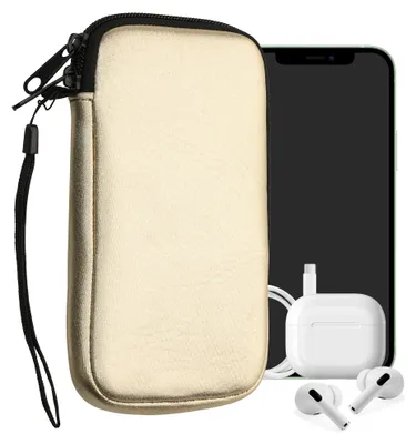 Produktbild von kwmobile Neopren Handytasche für Smartphones L - 6,5" - Handy Tasche mit Reißverschluss - Handyhülle universal Metallic Gold