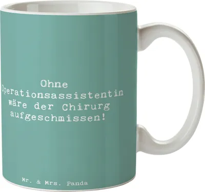 Produktbild von Mr. & Mrs. Panda Tasse Spruch Operationsassistentin Wichtigkeit - Meeresbrise - Geschenk, Anerkennung, Kaffeebecher, Empathie, Gesundheit, Geschenke mit Herz, Becher