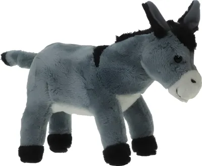 A plush toy donkey is shown against a white background.