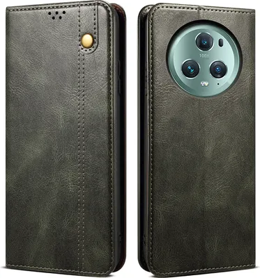 A flip wallet phone case for the Honor Magic 5 Pro is shown from the front and back.