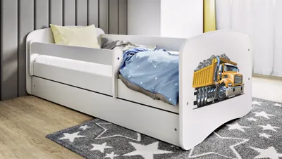 Produktbild von Kinderbett Jugendbett Lastwagen 70x140, 80x160, 80x180 cm - Komplettset mit Schublade & Rausfallschutz
