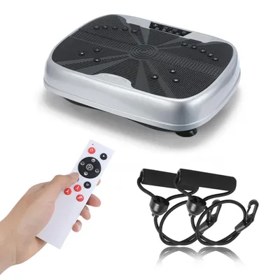 Produktbild von Kehot Vibrationsplatte 99 Stufen, Fitnessgerät mit Fernbedienung & Massagefunktion, 200W, mit Zugbändern, kompakt für Zuhause Training, Silber