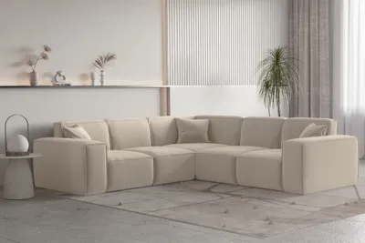 Produktbild von Ecksofa Designersofa CELES PREMIUM in Stoff Opera Velvet Beige Seite Universal