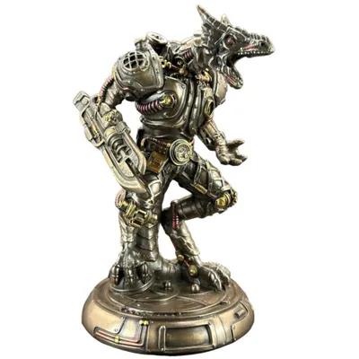 Produktbild von Steampunk-Drachen-Golem – Dekofigur in Bronzeoptik, handbemalt, 11 cm × 13 cm × 19 cm, Modell WU77857A4