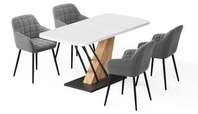 Imagen del producto de Set de mesa de comedor Vicco Fenaro Blanco/Roble dorado 120 x 80 cm con 4 sillas de comedor, Model 62769