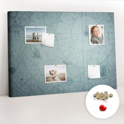Obrázek produktu pro Korková nástěnka s kolíčky - Tabule s kolíky pro fotografie a poznámky - 100x70 cm - Připínáčky kovové 100 kusů - Vintage mapa