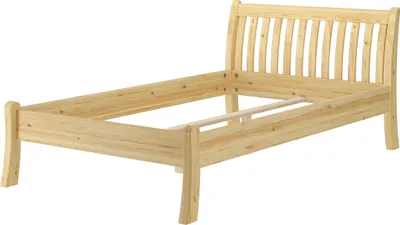 A wooden bed frame shown from a side-angle against a white background.