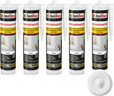 Produktbild von Isolbau Fassaden-Acryl - 5 x 300 ml Acryl-Dichtstoff mit Körnung zum Füllen von Rissen & Fugen im Innen- & Außenbereich - Weiß