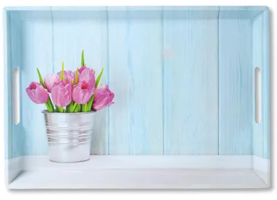 Productafbeelding van Dienblad Rechthoekig - Tulpen Print - Design koffie / Thee dienblad - Diep Dienblad met handvatten - Melamine - 50 x 35 x 4.5 Cm