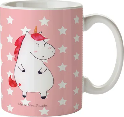 Produktbild von Mr. & Mrs. Panda Plastikbecher Einhorn Wut - Rot Pastell - Geschenk, Lustig, Pott, Einhörner, Arbeit, Haferl, Henkelbecher, Kinderbecher, Unicorn, Mehrwegbecher