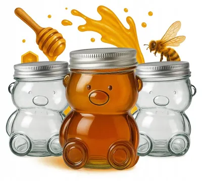 Image de Bimberek, 12 pots en verre "Ours", capacité de 150 ml, pour le miel ou la confiture