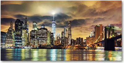 Produktbild von Tulup® Glas-Bild - 100x50 -Wandkunst - Wandbild hinter gehärtetem Sicherheitsglas  - Sehenswürdigkeiten & Architektur - Manhattan New York - Gelb