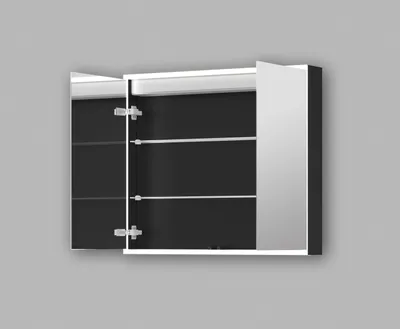 Produktbild von LED Spiegelschrank 80x70 cm, Alukorpus schwarz, Glasböden, Schalter, IP44