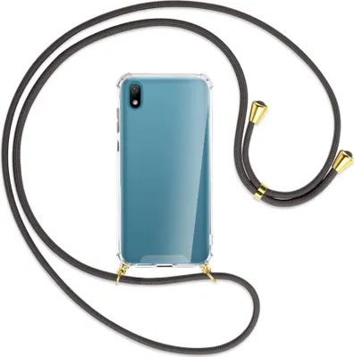 Produktbild von Handykette Backcover-Schutzhülle mit Band (Metall goldfarben) für Huawei Y5 2019 - dunkelgrau
