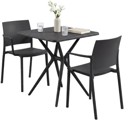 Produktbild von Gartenmöbel-Set FRIDA mit 2 Stühlen - 186x72x81cm, Kunststoff, Schwarz | Balkonset Gartenset Tisch mit Stühlen Bistroset Outdoor