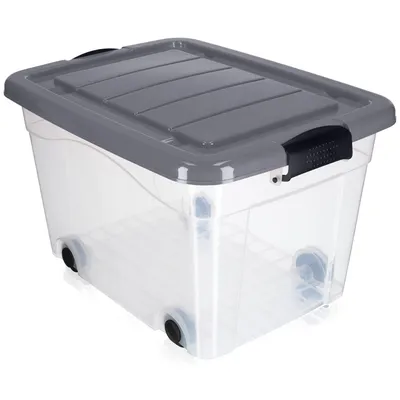 Obrázok produktu pre Plastový kontajner KADAX s kolieskami, úložný box, úložný box so sivým vekom, 40 l