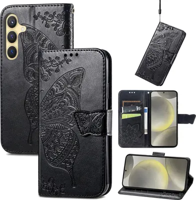 Image de Pour Samsung Galaxy S25 FE 5G Etui en similicuir Portefeuille de téléphone portable Design Papillon Etuis Noir