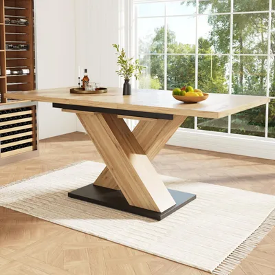 Immagine prodotto di Tavolo allungabile, dimensioni da 119 a 158,5 cm, in MDF, finitura naturale, ideale per cucina e soggiorno