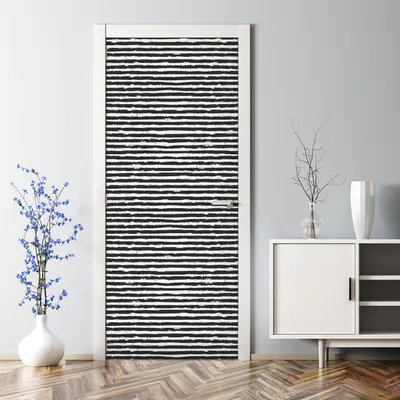Produktbild von Dekorative Türposter Aufkleber selbstklebend Klebefolie Weiß-schwarze Streifen 85 x 200 cm