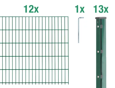 Immagine prodotto di Alberts 674199 Staccionata doppia come set di recinzione completo di 12 pezzi, zincato a caldo, altezza 203 cm, lunghezza 12,5 m