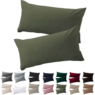 Productafbeelding van Kussensloop, 40x70 cm, set van 2, olijgroen, 100% microvezel, met rits