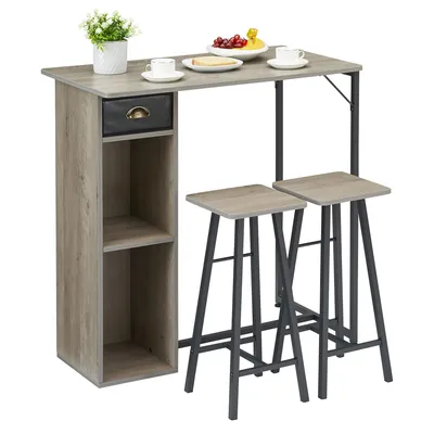 Image de Table de bar compacte pour la maison avec compartiments de rangement Table de bar et tabouret en fer forgé Table de thé minimaliste pour le salon