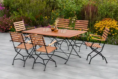Produktbild von Merxx Gartenmöbelset "Schlossgarten" 7tlg. - Flachstahl mit Eukalyptusholzbelattung - 50141-217