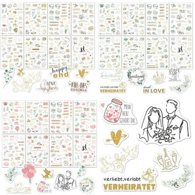 Image de Sticker für Gästebuch - 690 Aufkleber auf 24 Seiten - Zur Gestaltung von Hochzeitsalben