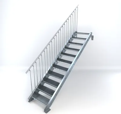 Produktbild von Stahltreppe 11 Stufen bis Höhe 220 cm, Laufbreite : 70 cm Geländer links ST 1 (31 / 31 mm)
