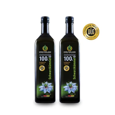 Produktbild von Kräuterland Premium Schwarzkümmelöl, 2x 1 Liter ungefiltert, kaltgepresst