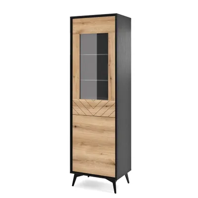 Produktbild von Masseno Vitrinenschrank DIAMANTE 178,1 x 53,5 cm Modern Wohnzimmer Vitrine mit Tür Schwarz / Goldfarben