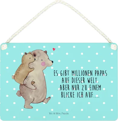 Produktbild von Mr. & Mrs. Panda Schild Papa Bär DIN A4 - Blau Pastell - Geschenk, Wandbild Holz, Vatertag, holzbild, Holzschild, Geburtstag, wandtafel, Türschild, Muttertag