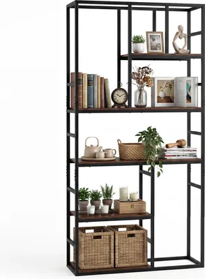 Immagine prodotto di COSTWAY Libreria a 5 ripiani, scaffale geometrico con ripiano aperto e struttura in metallo, scaffale indipendente, 90 x 30 x 180 cm