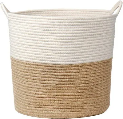 Produktbild von Korb aus Baumwollseil, Wäschekorb, Wäschekorb mit Griff, Spielzeugbox für Wohnzimmer, Kinderzimmer, Badezimmer, 38 x 38 cm