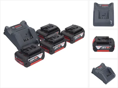Produktbild von Bosch GAL 18V-20 Akku Ladegerät 10,8 - 18 V 2 A ( 2607226281 ) + 4x GBA 18 V 5,0 Ah Akku ( 4x 2607337069 )