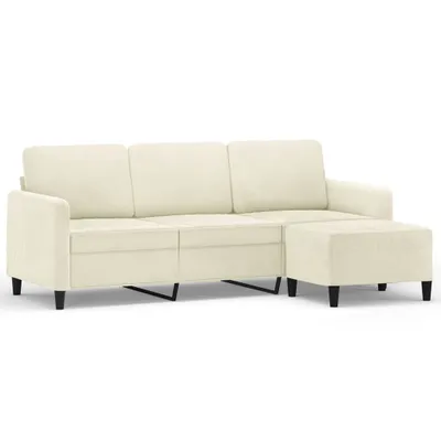 Produktbild von 3-Sitzer-Sofa mit Hocker Creme 180 cm Samt