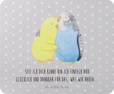 Produktbild von Mr. & Mrs. Panda Mauspad Wellensittich Liebe - Grau Pastell - Geschenk, Umarmung, Verknallt, laptop, Mousepad, Vögel, pc, Mouse Pad, Freundin