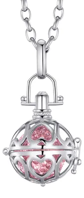 Produktbild von Morella Damen Schutzengel Halskette Edelstahl 70 cm mit Anhänger Liebesherzen und Klangkugel rosa Ø 16 mm in Schmuckbeutel
