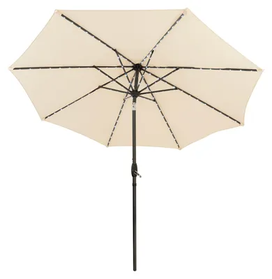Image de Parasol inclinable à LED, couleur crème, 2,7 m, avec manivelle d'inclinaison et 128 lumières solaires, 8 baleines, parasol de jardin pour terrasse, protection contre les UV, housse de protection contre la pluie incluse
