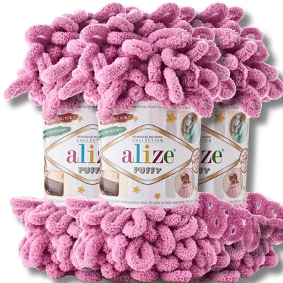 Zdjęcie produktu dla Alize Puffy Wolle, 3 motki po 100g, kolor jednolitego koloru (różowy - 98), idealna do szydełkowania i robienia na drutach