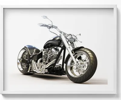 Produktbild von Schwarzes Motorrad– Wandbild mit Rahmen – Gerahmtes Bild  – Wanddekoration – 80x60 cm –  Weiß Rahmen