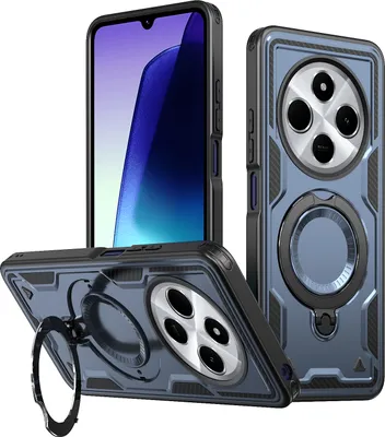 Obrázek produktu pro Dvouvrstvé pouzdro pro Xiaomi Redmi 14C, magnetické vojenské ochranné pouzdro s kovovým kroužkem a stojánkem Modrý