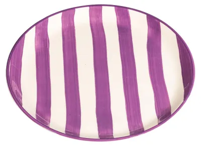 Immagine prodotto di Set 2 Piatti Piani Righe Artigianali in Vetroceramica Diametro 28 cm Colore Viola  Italy Elegante Complemento per Tavola Design Contemporaneo