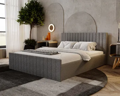 Obrázok produktu pre Manželská posteľ Bouclé 180x200 Billo Slim – čalúnená posteľ s roštom, úložným priestorom – Bouclé tmavošedá