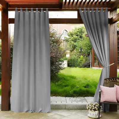 Produktbild von Außen Vorhang Wasserdicht Blickdicht Gardine Outdoor Vorhänge Schlaufenschal für Terrasse Balkon Garten Hof, 132x241cm, Grau