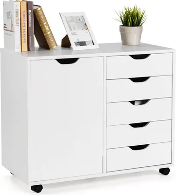 Produktbild von GOPLUS Rollcontainer mit Schubladen, mobiler Aktenschrank mit Schrank, Büroschrank mit 5 Rollen, für Drucker & Bücher, 78 × 39 × 65cm