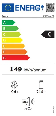 Immagine prodotto di Frigorifero combinato da 60 cm e 308 l, effetto metallo Bosch KGE36ALCA