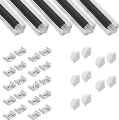 Produktbild von 5x A19 LED Profil 2m - Weiss inkl. Abdeckung schwarz, Halter & Endkappen