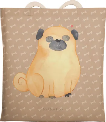 Produktbild von Mr. & Mrs. Panda Tote Bag Mops - Hundeglück - Geschenk, Hund, Knuffig, Sprüche, Stofftragetasche, Einkaufstasche, Tragetasche, Tasche, Hundeliebe, Liebe, Beutel